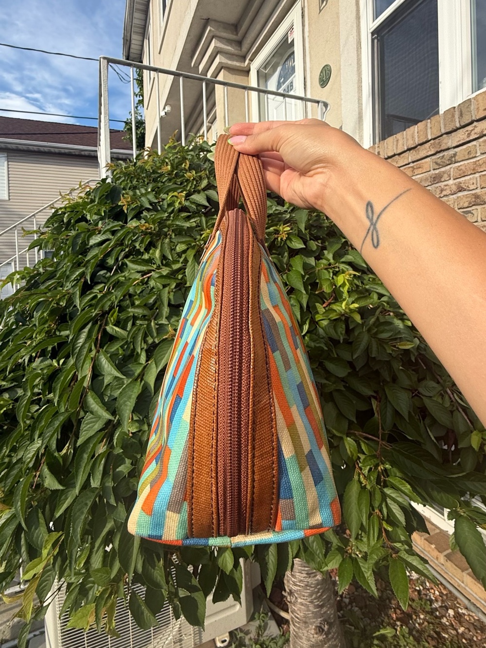 Fossil Vintage Y2K Multicolor Leather Geometric Print Satchel Handle Bag Purse - Picture 3 of 6